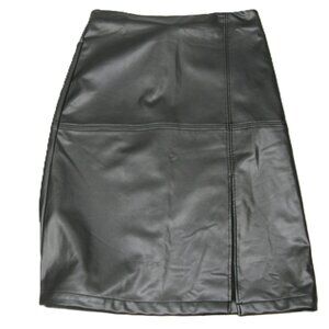 Anne Klein Black Faux Leather Front Slit Midi Length Skirt Size 10